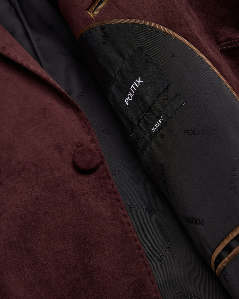 Velvet Tailored Jacket, Burgundy, hi-res